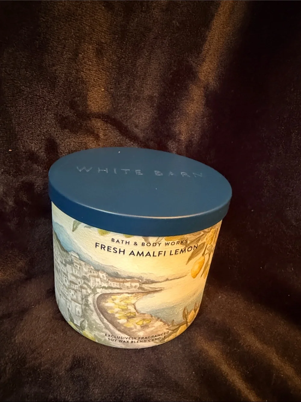 Bath & Body Works Fresh Amalfi Lemon Candle - Blue Lid, Yellow Accents